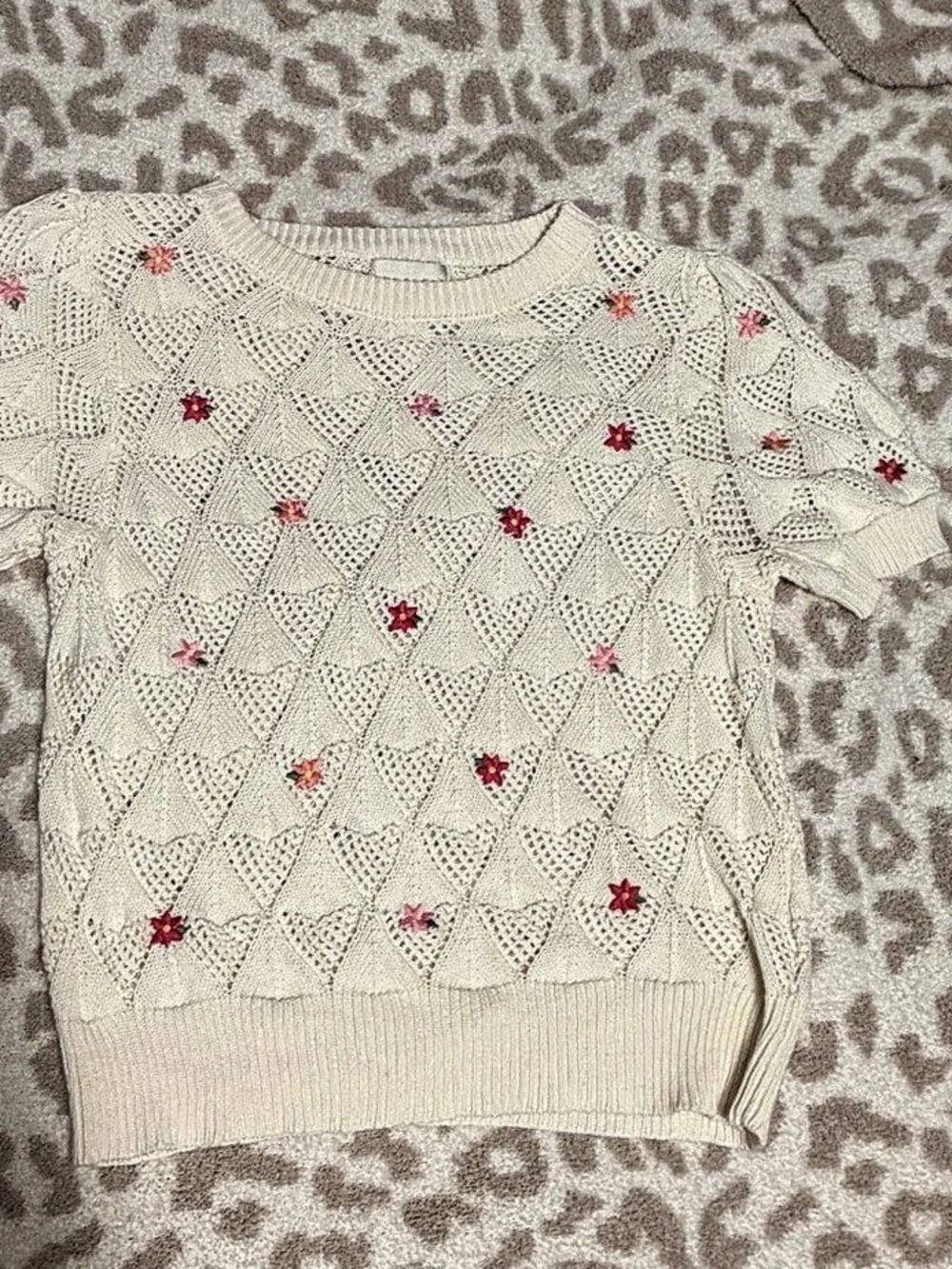 Becool Floral Knit Sweater in Cream Size Small